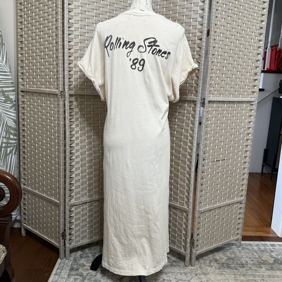 Daydreamer Free People Rolling Stones ‘89 Long T-shirt Dress Size S Cream Slit - Picture 3 of 10